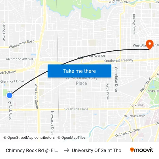 Chimney Rock Rd @ Elm St to University Of Saint Thomas map