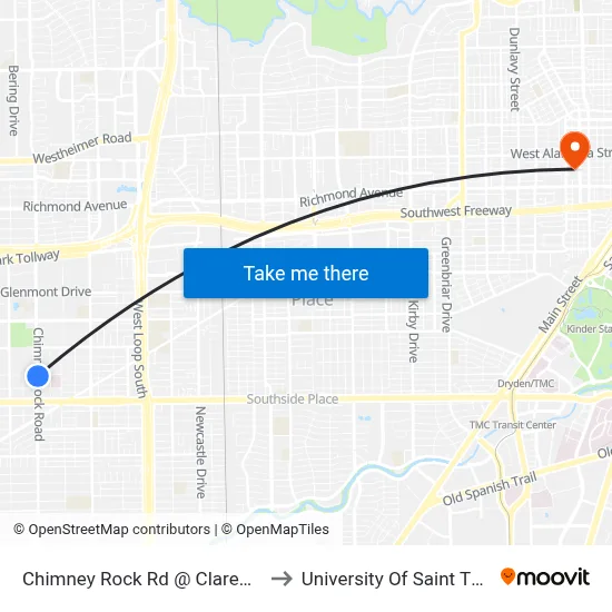 Chimney Rock Rd @ Clarewood Dr to University Of Saint Thomas map
