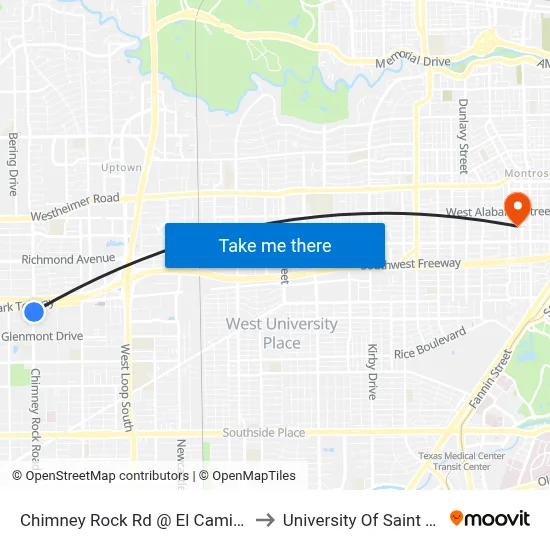Chimney Rock Rd @ El Camino Del Rey to University Of Saint Thomas map