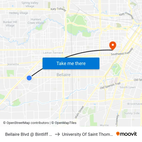 Bellaire Blvd @ Bintliff Dr to University Of Saint Thomas map
