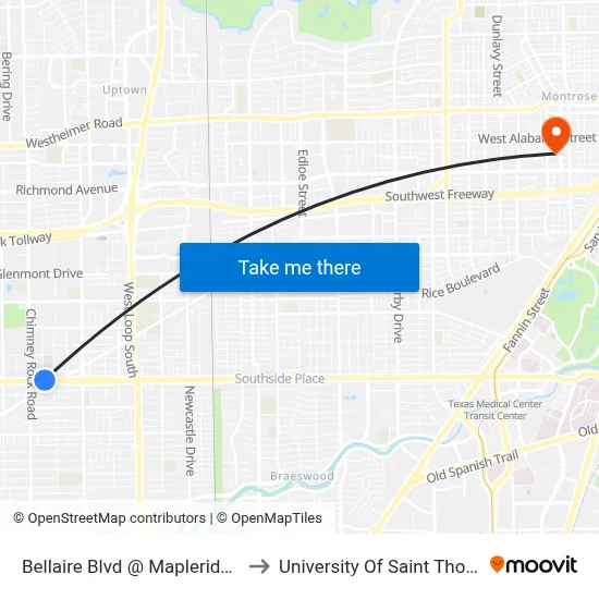 Bellaire Blvd @ Mapleridge St to University Of Saint Thomas map