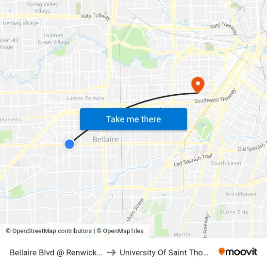 Bellaire Blvd @ Renwick Dr to University Of Saint Thomas map