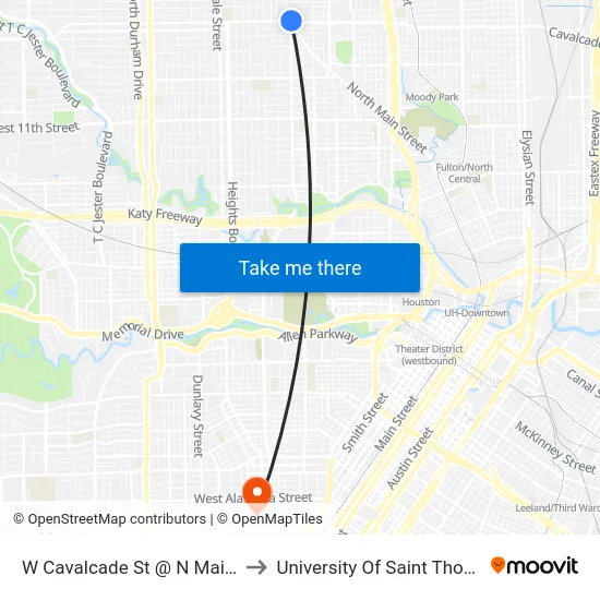 W Cavalcade St @ N Main St to University Of Saint Thomas map