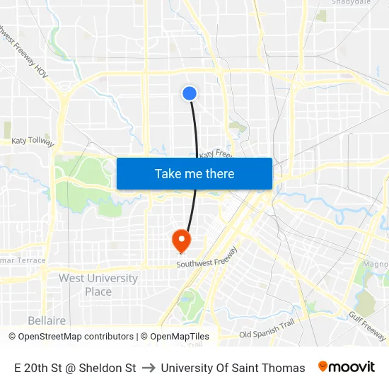 E 20th St @ Sheldon St to University Of Saint Thomas map
