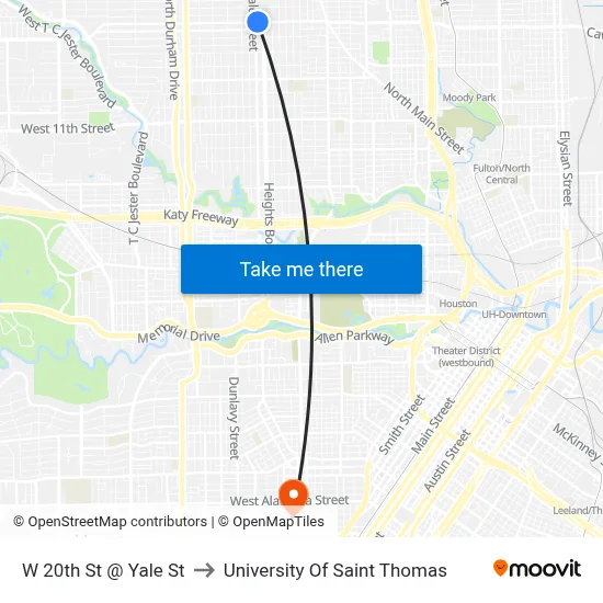 W 20th St @ Yale St to University Of Saint Thomas map