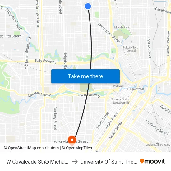 W Cavalcade St @ Michaux St to University Of Saint Thomas map