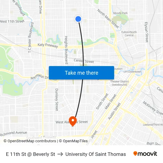 E 11th St @ Beverly St to University Of Saint Thomas map
