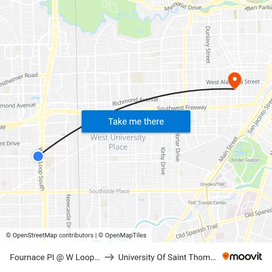 Fournace Pl @ W Loop S to University Of Saint Thomas map