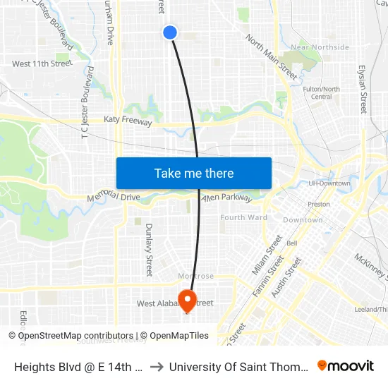 Heights Blvd @ E 14th St to University Of Saint Thomas map