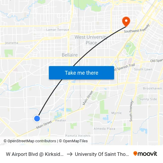 W Airport Blvd @ Kirkside Dr to University Of Saint Thomas map