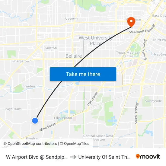 W Airport Blvd @ Sandpiper Dr to University Of Saint Thomas map