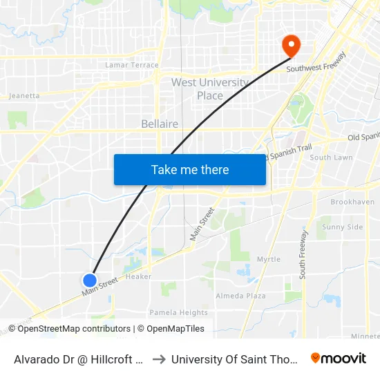 Alvarado Dr @ Hillcroft Ave to University Of Saint Thomas map