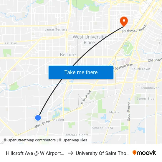 Hillcroft Ave @ W Airport Blvd to University Of Saint Thomas map