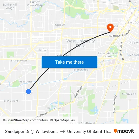 Sandpiper Dr @ Willowbend Blvd to University Of Saint Thomas map