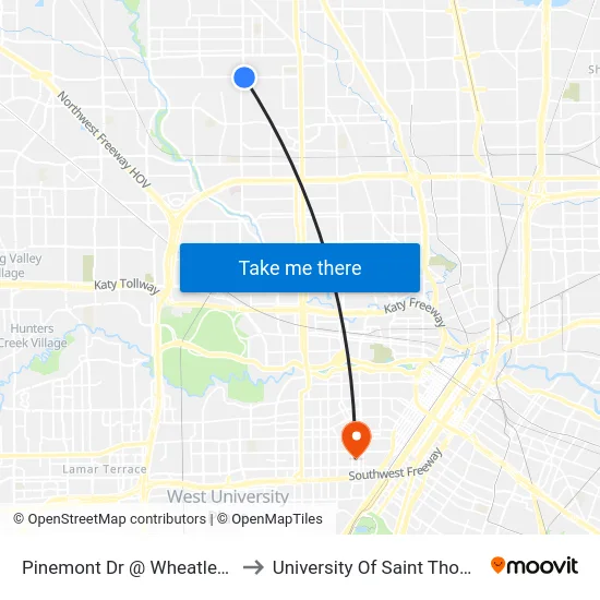 Pinemont Dr @ Wheatley St to University Of Saint Thomas map
