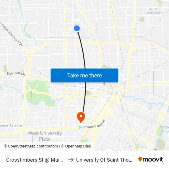 Crosstimbers St @ Main St to University Of Saint Thomas map