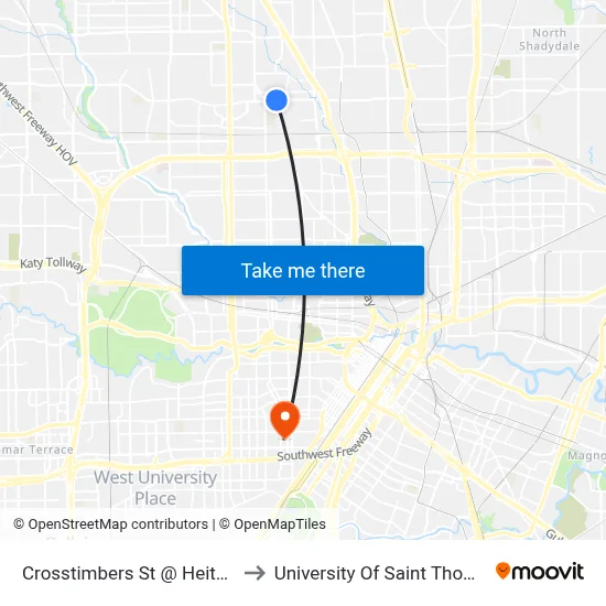 Crosstimbers St @ Heite St to University Of Saint Thomas map