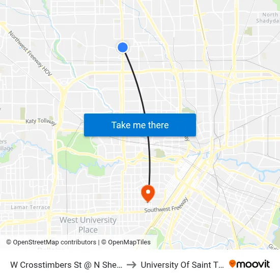 W Crosstimbers St @ N Shepherd Dr to University Of Saint Thomas map