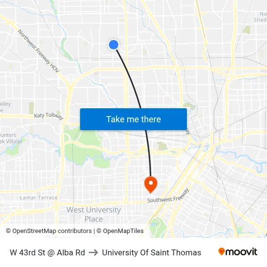 W 43rd St @ Alba Rd to University Of Saint Thomas map