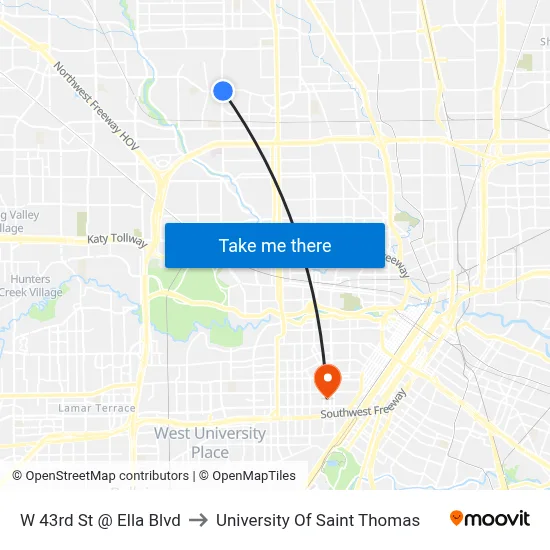 W 43rd St @ Ella Blvd to University Of Saint Thomas map