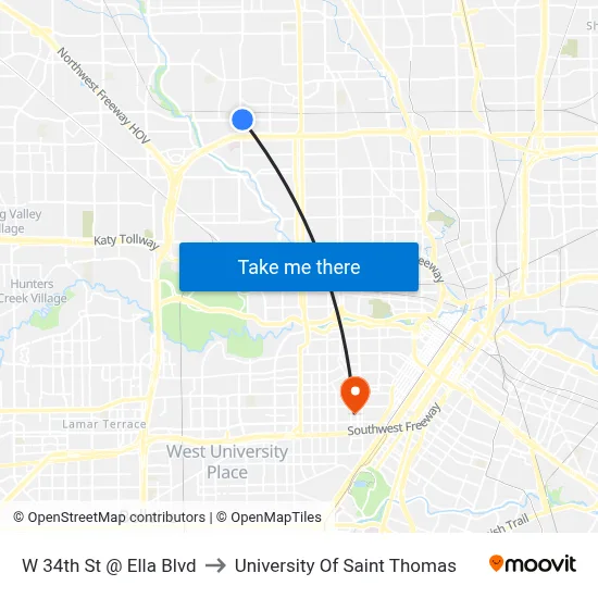W 34th St @ Ella Blvd to University Of Saint Thomas map