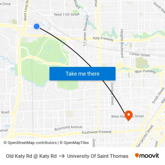Old Katy Rd @ Katy Rd to University Of Saint Thomas map