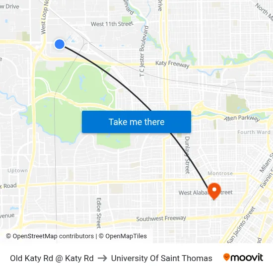 Old Katy Rd @ Katy Rd to University Of Saint Thomas map