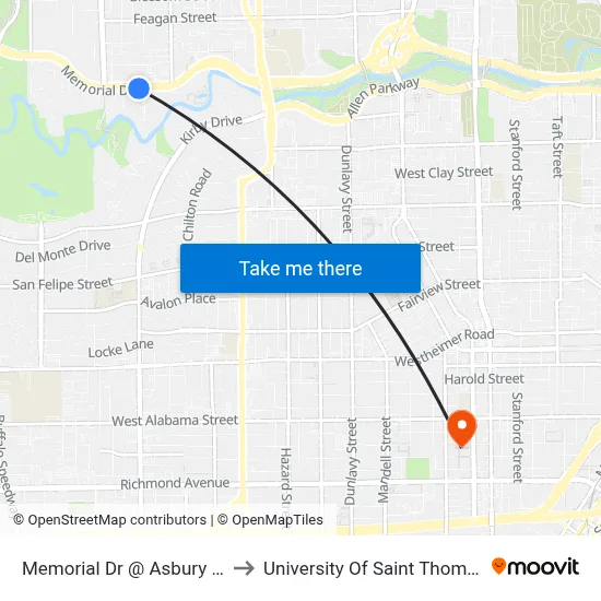 Memorial Dr @ Asbury St to University Of Saint Thomas map