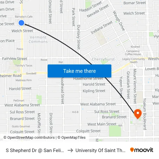 S Shepherd Dr @ San Felipe Rd to University Of Saint Thomas map