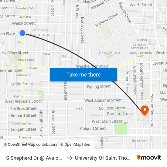 S Shepherd Dr @ Avalon Pl to University Of Saint Thomas map
