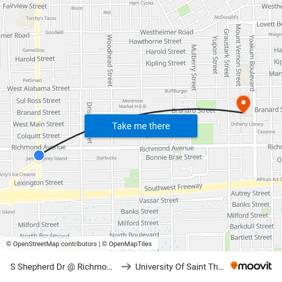 S Shepherd Dr @ Richmond Ave to University Of Saint Thomas map