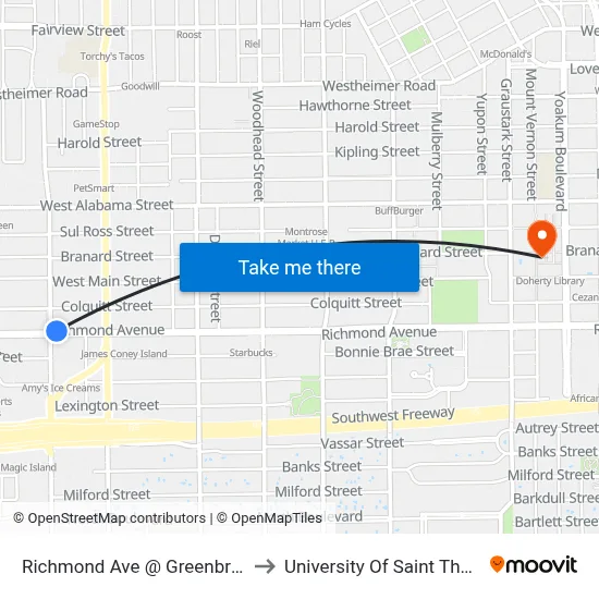 Richmond Ave @ Greenbriar Dr to University Of Saint Thomas map