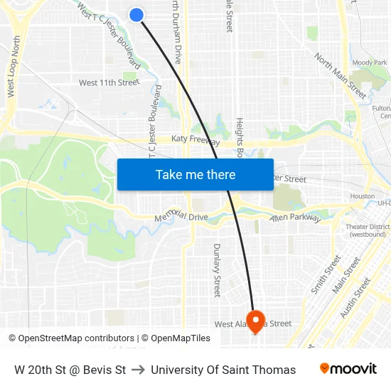 W 20th St @ Bevis St to University Of Saint Thomas map