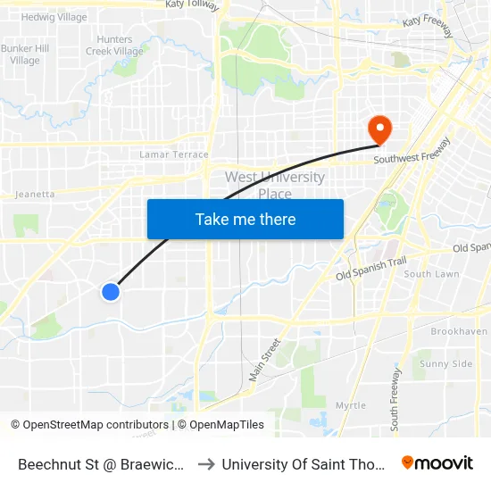 Beechnut St @ Braewick Dr to University Of Saint Thomas map