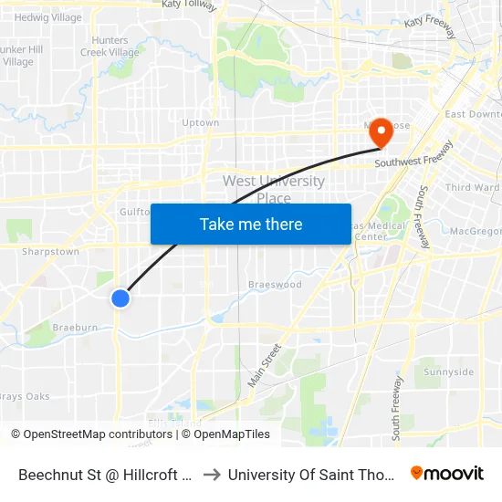 Beechnut St @ Hillcroft Ave to University Of Saint Thomas map