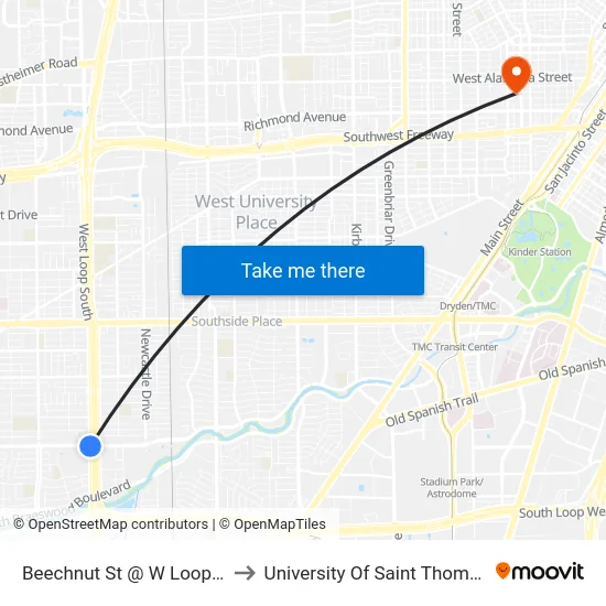 Beechnut St @ W Loop S to University Of Saint Thomas map