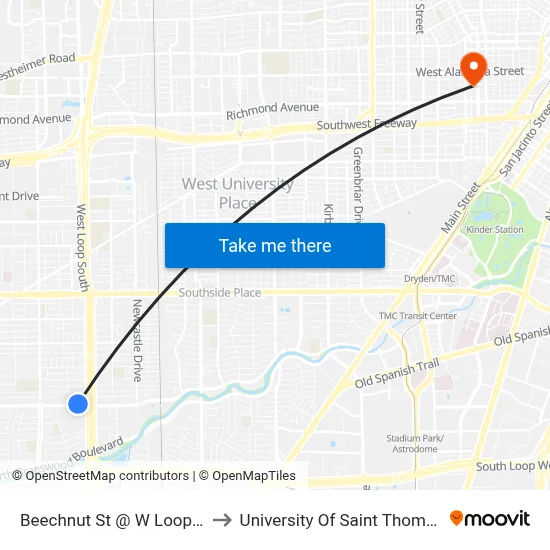 Beechnut St @ W Loop S to University Of Saint Thomas map