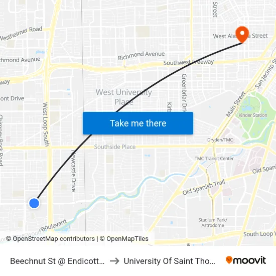 Beechnut St @ Endicott Ln to University Of Saint Thomas map