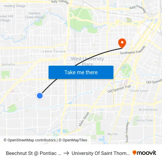Beechnut St @ Pontiac Dr to University Of Saint Thomas map