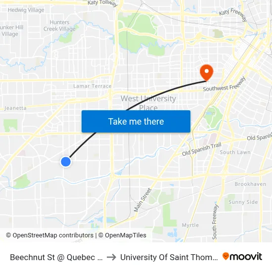 Beechnut St @ Quebec Dr to University Of Saint Thomas map