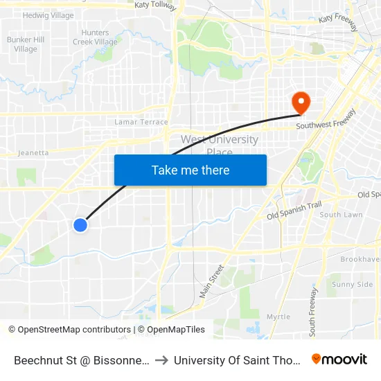 Beechnut St @ Bissonnet St to University Of Saint Thomas map