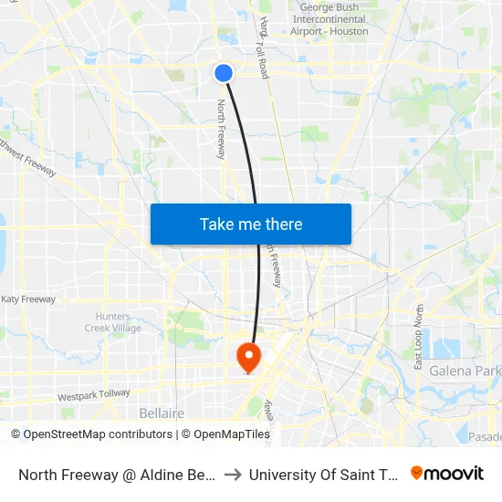 North Freeway @ Aldine Bender Rd to University Of Saint Thomas map