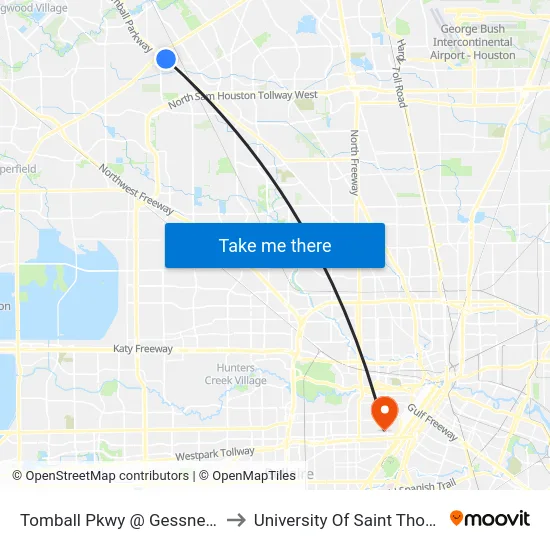 Tomball Pkwy @ Gessner Rd to University Of Saint Thomas map