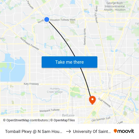 Tomball Pkwy @ N Sam Houston Pkwy W to University Of Saint Thomas map