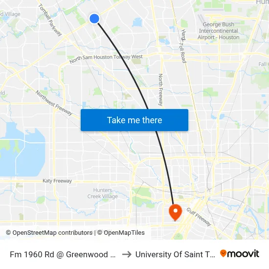 Fm 1960 Rd @ Greenwood Forest Dr to University Of Saint Thomas map