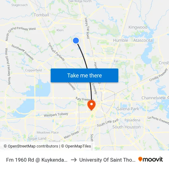 Fm 1960 Rd @ Kuykendahl Rd to University Of Saint Thomas map