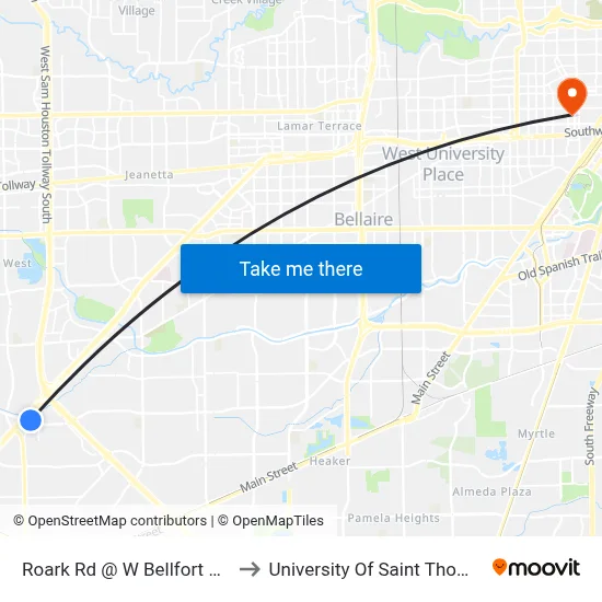 Roark Rd @ W Bellfort Ave to University Of Saint Thomas map