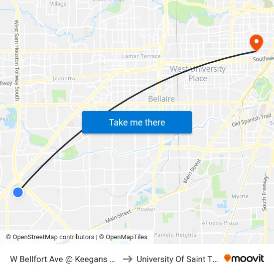 W Bellfort Ave @ Keegans Ridge Rd to University Of Saint Thomas map
