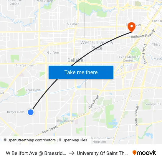 W Bellfort Ave @ Braesridge Dr to University Of Saint Thomas map