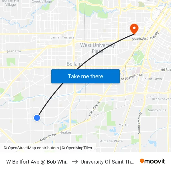 W Bellfort Ave @ Bob White Dr to University Of Saint Thomas map
